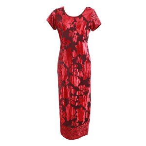 C.W. Rose Burnout Velvet Dress Womens MP Red Retro Y2K Gypsy Whimsigoth Vintage